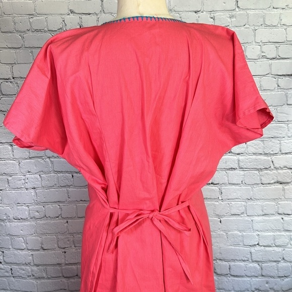 Mexican Embroidered Coral Floral Caftan Shift Oaxacan Peasant Boho Dress XL NWOT - Picture 5 of 16
